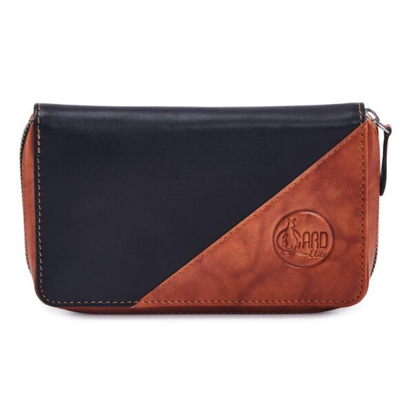 Gard Elite Quad Trumpet Mouthpiece Pouch - black leather with brown antique leather trim