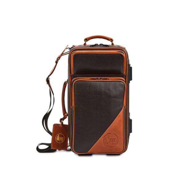 Gard Elite Fibreglass Double Cornet Case- Chocolate Brown Leather with Tan Trim
