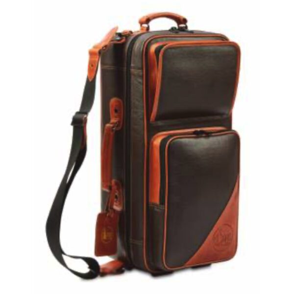 Gard Elite Fibreglass Compact Double Trumpet Case - Leather Chocolate Brown with Tan Trim