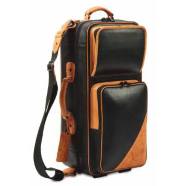 Gard Elite Fibreglass Double Trumpet Compact Case - Black Leather with Tan Antique Leather Trim